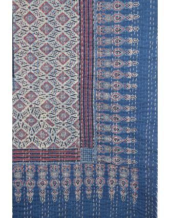 Přehoz na postel "Kantha Work" modrý, ručně potištěný a prošívaný, 214x265cm