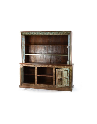 Knihovna z antik teakového dřeva, dvoudílná, 196x46x200cm
