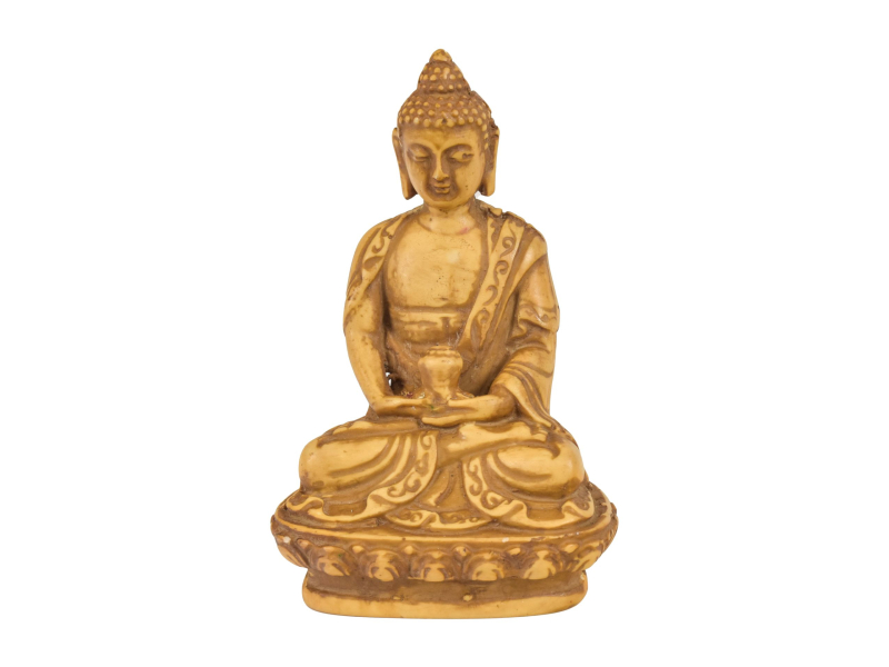 Buddha Amithába, okrový, pryskyřice, 9cm