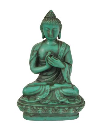 Buddha Vairóčana, tyrkysový, pryskyřice, 9cm