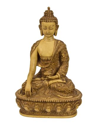 Buddha Šákjamuni, ručně vyřezávaný, antik patina, 18x12x28cm