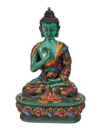 Buddha Amoghasiddhi, ručně vyřezávaný, barvený, 18x12x27cm