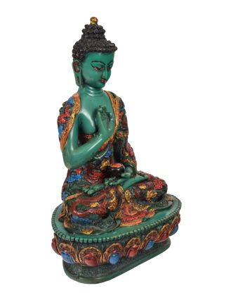 Buddha Amoghasiddhi, ručně vyřezávaný, barvený, 18x12x27cm