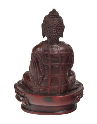 Buddha Šákjamuni, ručně vyřezávaný, tmavě červený, 7x5x10cm