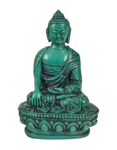 Buddha Šákjamuni, ručně vyřezávaný, tyrkys, 7x5x10cm