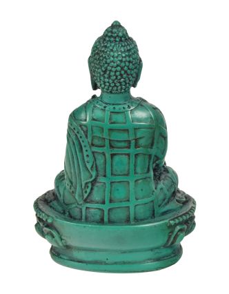 Buddha Šákjamuni, ručně vyřezávaný, tyrkys, 7x5x10cm