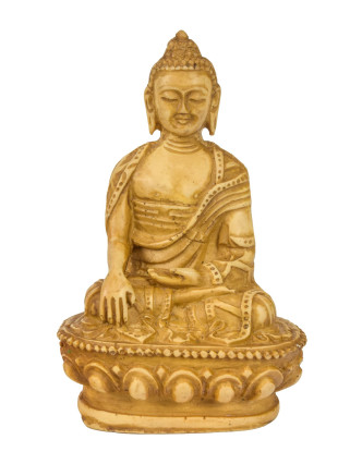 Buddha Šákjamuni, ručně vyřezávaný, bílý, 7x5x10cm
