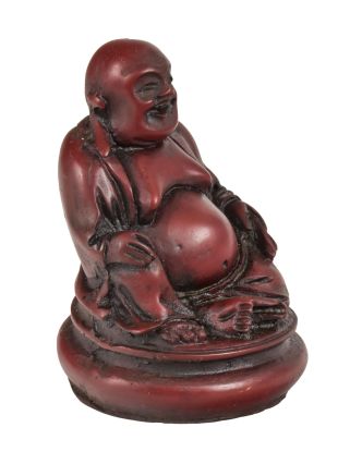 Buddha, smějící, tmavě červený, pryskyřice, 6x6x9cm