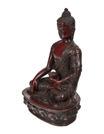 Buddha Šákjamuni, ručně vyřezávaný, tmavě červený, 13x9x20cm