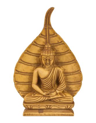 Meditující Buddha s listem stromu Bódhi, okrový, pryskyřice