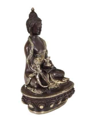 Uzdravující Buddha, mosazná soška, postříbřená, 7x4x9cm