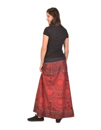 Dlouhá sukně, vínová s potiskem Mandal, elastický pas, šňůrka