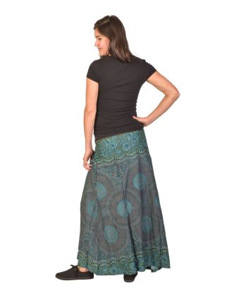 Dlouhá sukně, šedo-modrá s potiskem Mandal, elastický pas, šňůrka