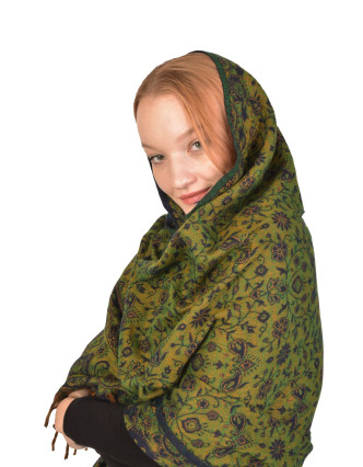 Velký zimní šál se vzorem paisley, zeleno-černý, 200x100cm