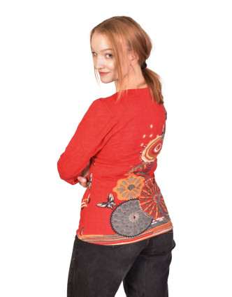 Tričko s dlouhým rukávem, kulatý výstřih, barevný potisk, červené