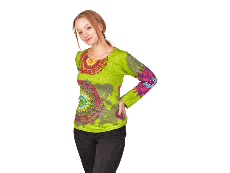 Tričko s dlouhým rukávem, kulatý výstřih, barevný potisk, zelené