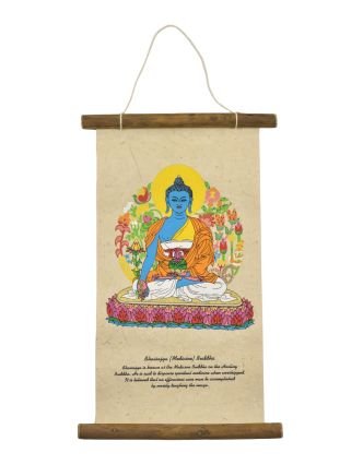 Barevný tisk na svitku z ručního papíru, uzdravující Buddha, 33x20cm