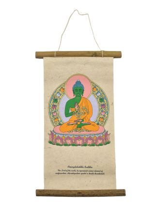 Barevný tisk na svitku z ručního papíru, Buddha Amóghasiddhi, 33x20cm