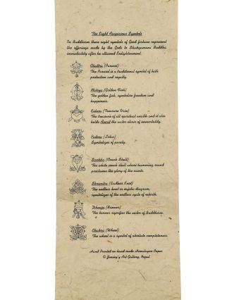 Barevný tisk na svitku z ručního papíru, Aštamangala, 51x18cm