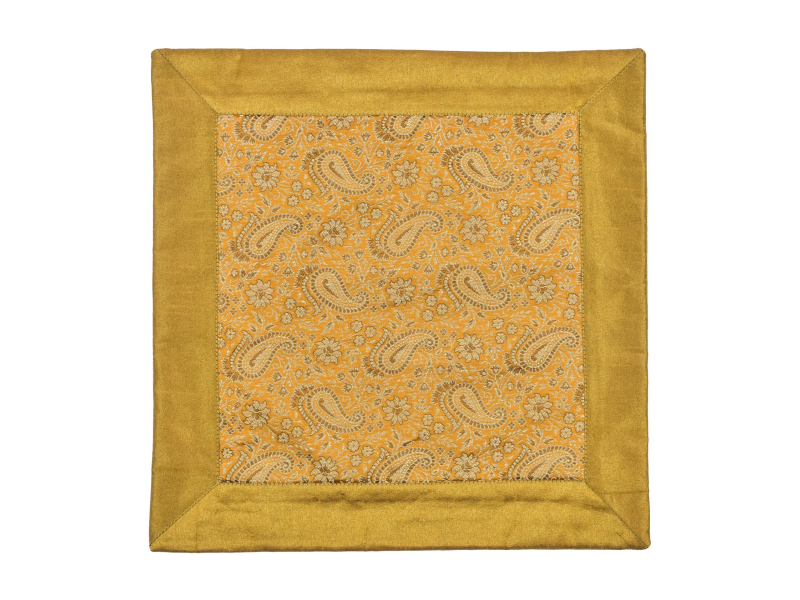 Povlak na polštář, medově zlatý s výšivkou paisley, 40x40cm