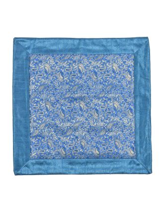 Povlak na polštář, modrý se zlatou výšivkou paisley, 40x40cm