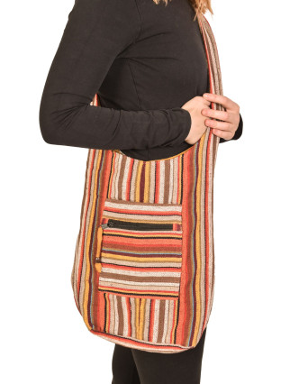 Taška přes rameno, "ghari barevné proužky", kapsy, zip, 35x42cm