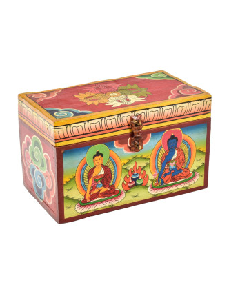 Dřevěná šperkovnice ručně malovaná, buddhové 22x12x13cm