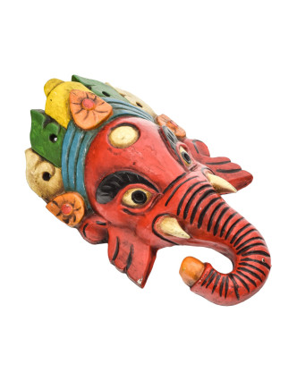 Ganeš, dřevěná maska, ručně malovaná, 13x7x23cm