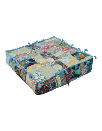 Meditační polštář, ručně vyšívaný patchwork, čtverec, 60x60x15cm