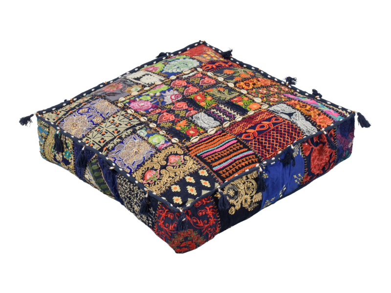 Meditační polštář, ručně vyšívaný patchwork, čtverec, 60x60x15cm