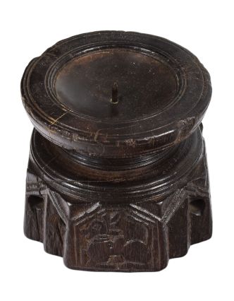 Dřevěný svícen ze starého teakového sloupu, 12x12x10cm