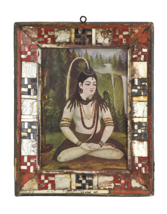 Starý obraz v teakovém rámu, Šiva, 21x2x26cm