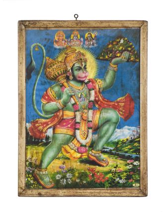 Starý obraz v teakovém rámu, Hanuman, 27x2x37cm