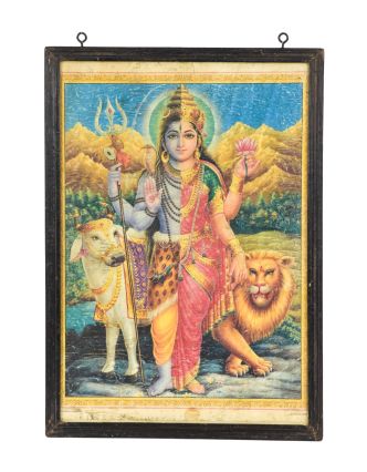 Starý obraz v teakovém rámu, Ardhanarishvara, 37x2x53cm