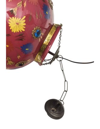 Oválná skleněná lampa zdobená barevnými kameny, růžová, 35x35x43cm