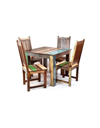 Stůl a 4 židle v "Goa" stylu, starý teak, 90x90x75cm