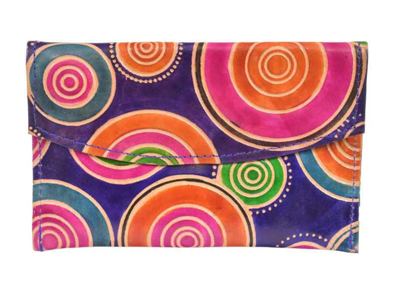 Peněženka, sada 3ks (velká+2 malé) malovaná kůže, fialová se vzorem, 17,5x11cm