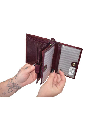 Peněženka zapínaná na patentku, hnědá, postavičky, malovaná kůže, 12x9cm