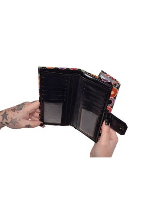Peněženka, barevná kolečka, malovaná kůže, černá, 9,5x19,5cm