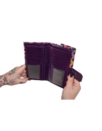 Peněženka, barevná kolečka, malovaná kůže, fialová, 9,5x19,5cm