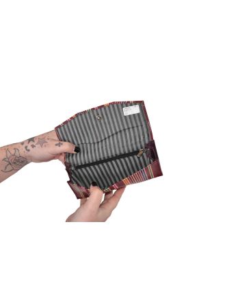Peněženka, hněda, barevné proužky, malovaná kůže, 9,5x19,5cm