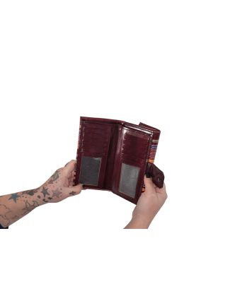 Peněženka, hněda, barevné proužky, malovaná kůže, 9,5x19,5cm