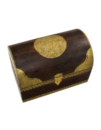 Dřevěná truhlička z mangového dřeva zdobená kováním, 31x20x21cm