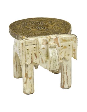 Stolička ve tvaru slona zdobená mosazným kováním, 16x23x16cm