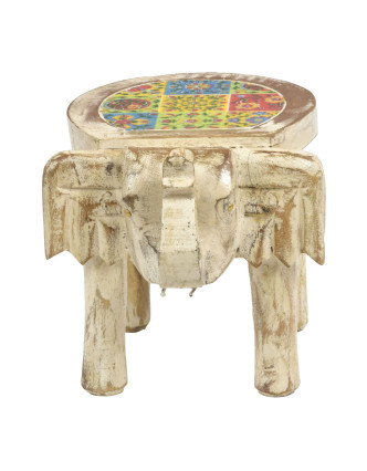 Stolička ve tvaru slona zdobená keramickými dlaždicemi, 28x20x20cm