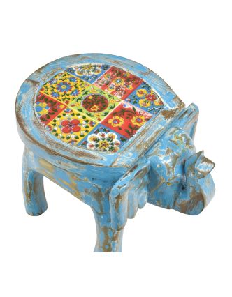 Stolička ve tvaru slona zdobená keramickými dlaždicemi, 28x20x20cm