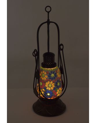 Mozaiková petrolejová lampa, multibarevná, sklo, ruční práce, 14x14x43cm