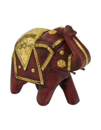Dřevěný slon, ručně malovaný, zdobený mosazí, 12x4x11cm