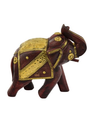 Dřevěný slon, ručně malovaný, zdobený mosazí, 17x7x17cm