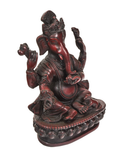 Ganesh sedící na lotosovém trůnu, červený, pryskyřice, 11x7x16cm